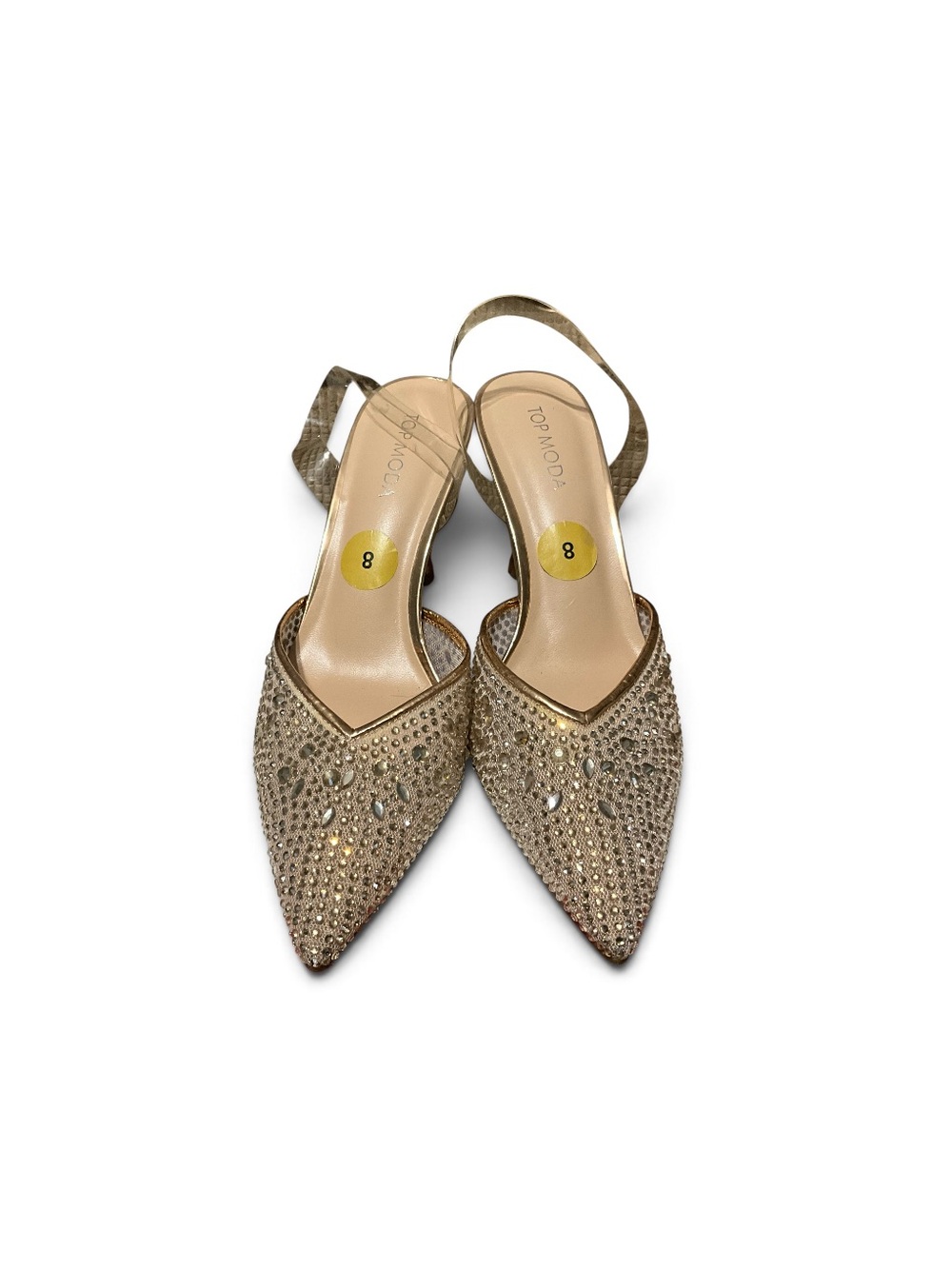 TOP Moda Gold Rhinestone Pointed Toe Slingback Heels - Picture 8 of 9